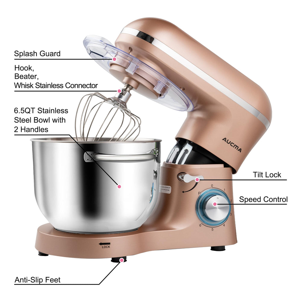 Stand Mixer,6.5-QT 660W 6-Speed Tilt-Head Food Mixer, Kitchen Electric Mixer with Dough Hook, Wire Whip & Beater