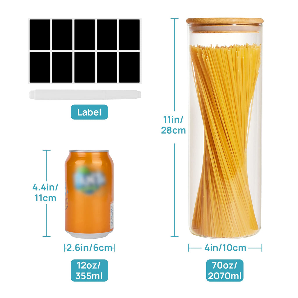 70oz Glass Food Storage Jars with Airtight Bamboo Lids, 3 Pack