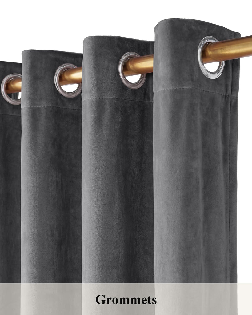 Grey Velvet Curtains Room Darkening, W52xL100, 2 Pcs