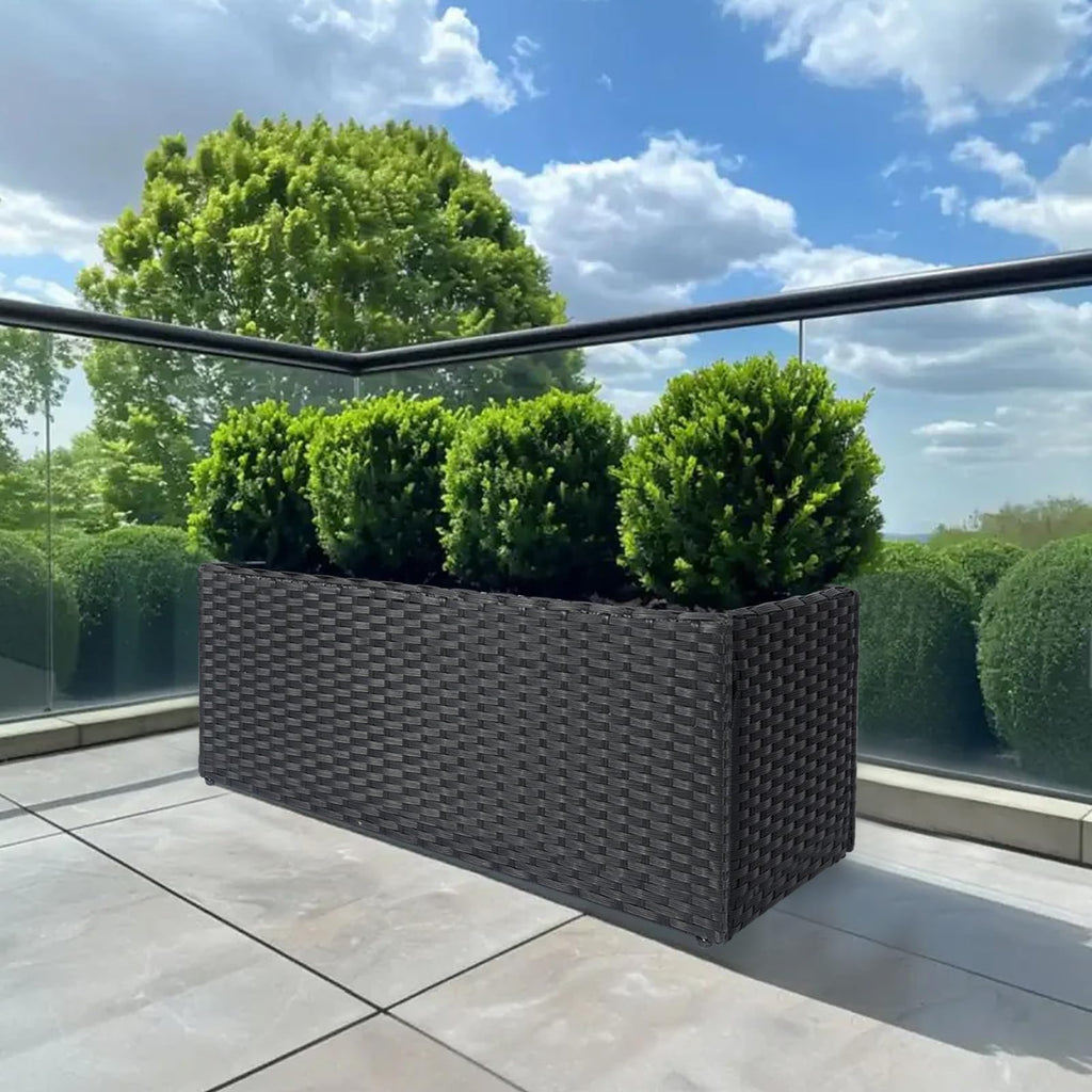 Large Rectangular Block Planter Box Handmade Wicker Tall Planters for Outdoor Plants with Removable Liners Modern