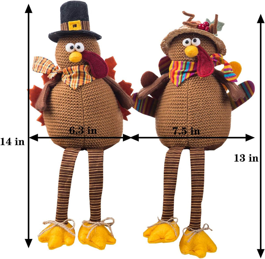 Stuffed Turkey Couple Doll Thanksgiving Table Decoration - Set of 2