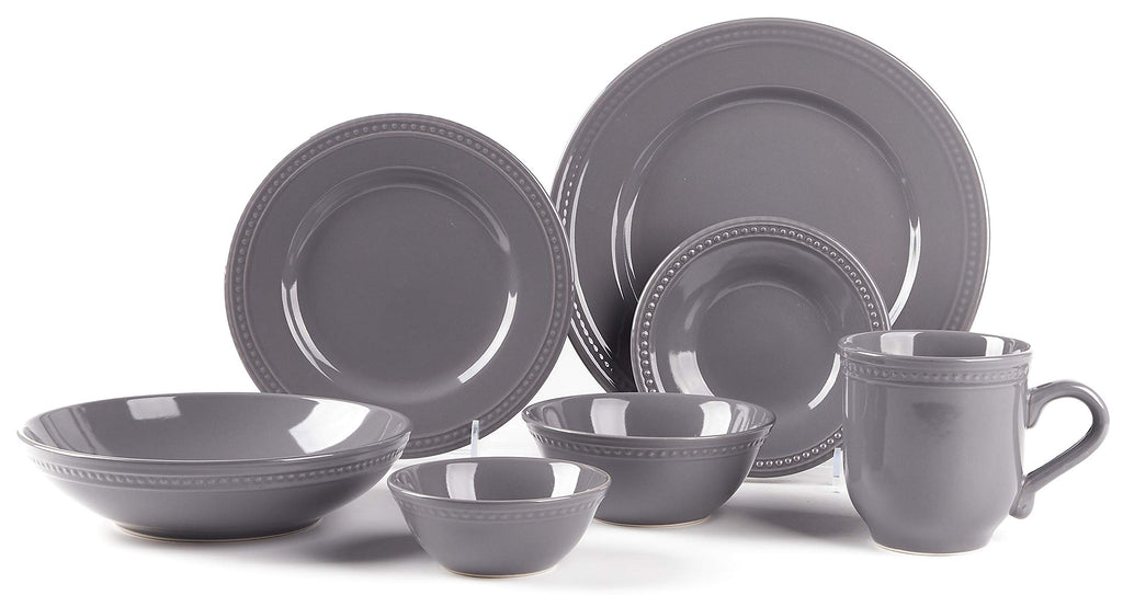 42-Piece Pearl Dots Stoneware Dinnerware Set, Grey, Service for 6