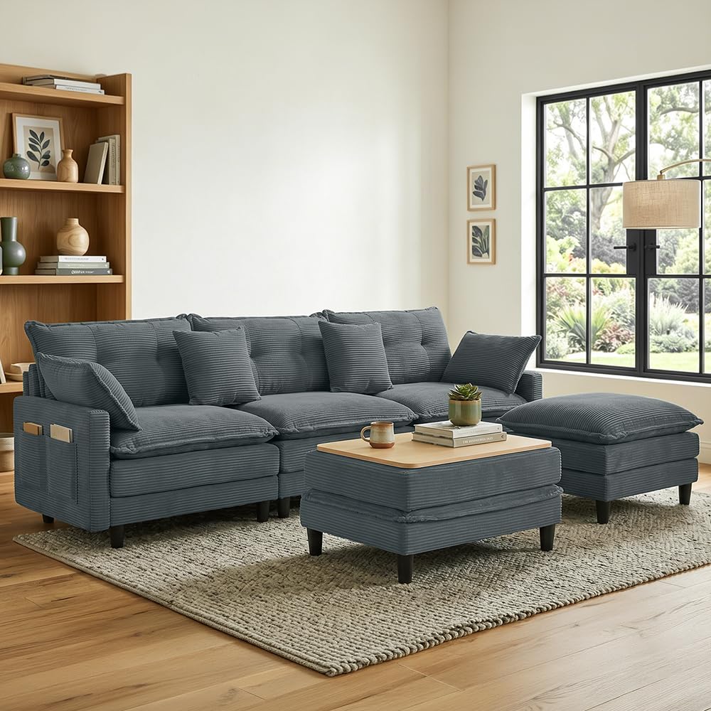 Match Ottoman Only for Cloud Modular Couch Sectional, Convertible to Coffee Table with Storage, Corduroy Ottoman for