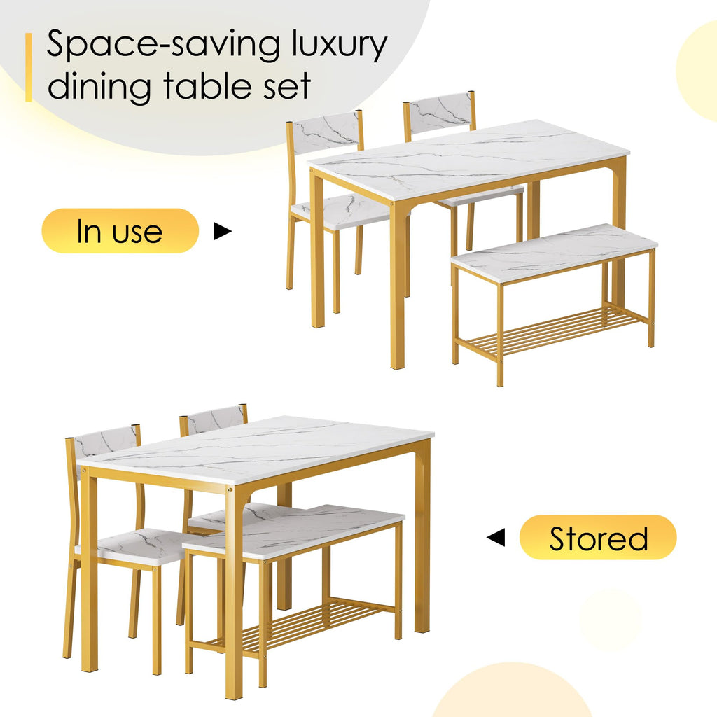 Dining Table Set for 4, Kitchen Dining Table Set with 2 Chairs and 1 Bench, 4-Piece Kitchen Table Set Restaurant