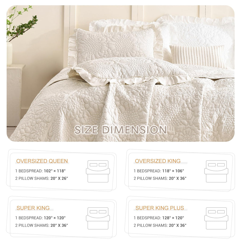 Wheat Oversized King Bedspreads 128x120 for Extra Bed, 3Pcs Stone-Washed Quilt Set Soft Bedding Set, Quilted Crinkled