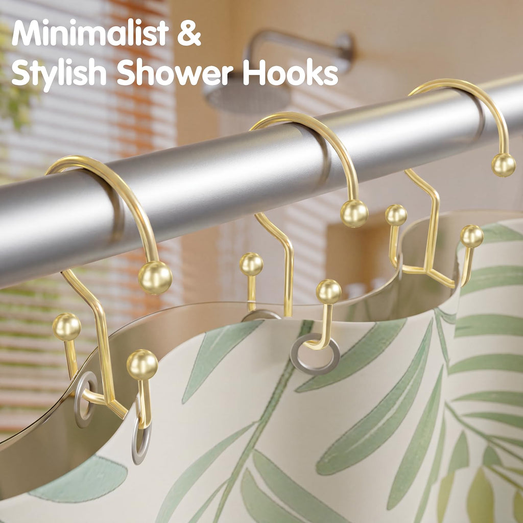 Shower Curtain Hooks, Metal Shower Curtain Rings, Gold Shower Curtain Hooks Rust Proof, Double Shower Rings for
