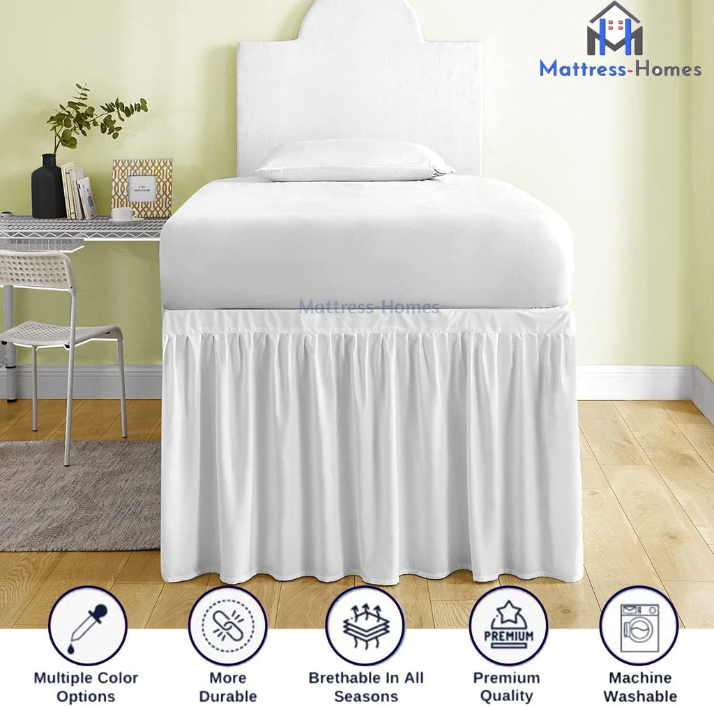 Ruffled Dorm Bed Skirt, Twin XL, 30-Inch Drop, Tailored with Split Corners, White Dust Ruffle for Lofted College
