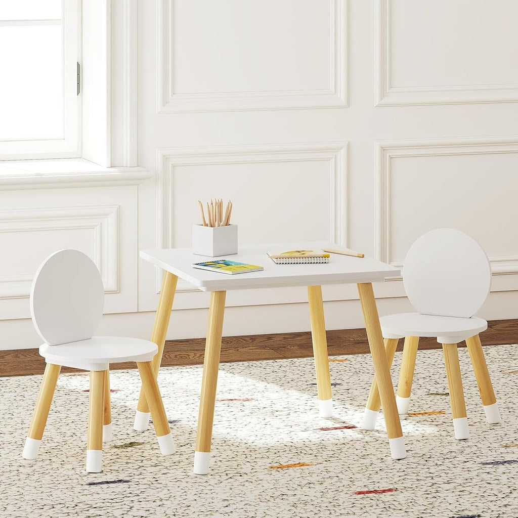 Wooden Toddler Table and Chair Set, Round-Back Design, White
