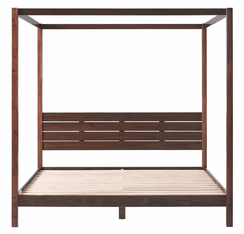 Solid Pine Canopy Bed Frame, King - Walnut Finish