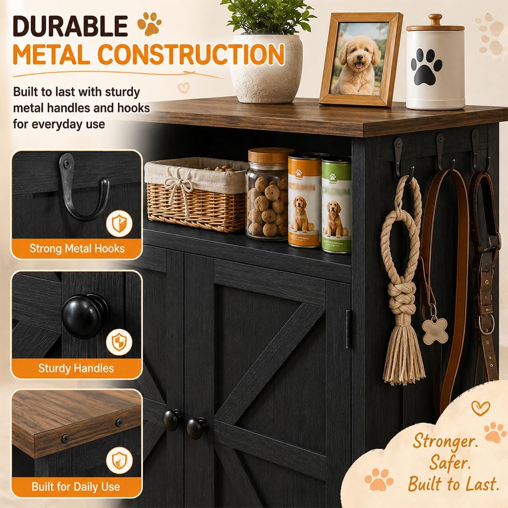 Dog Feeding Station with Storage Cabinet, Brown