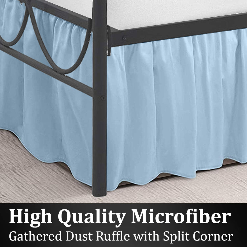 King Ruffled Bed Skirt, Split Corners, 18" Drop, Light Blue