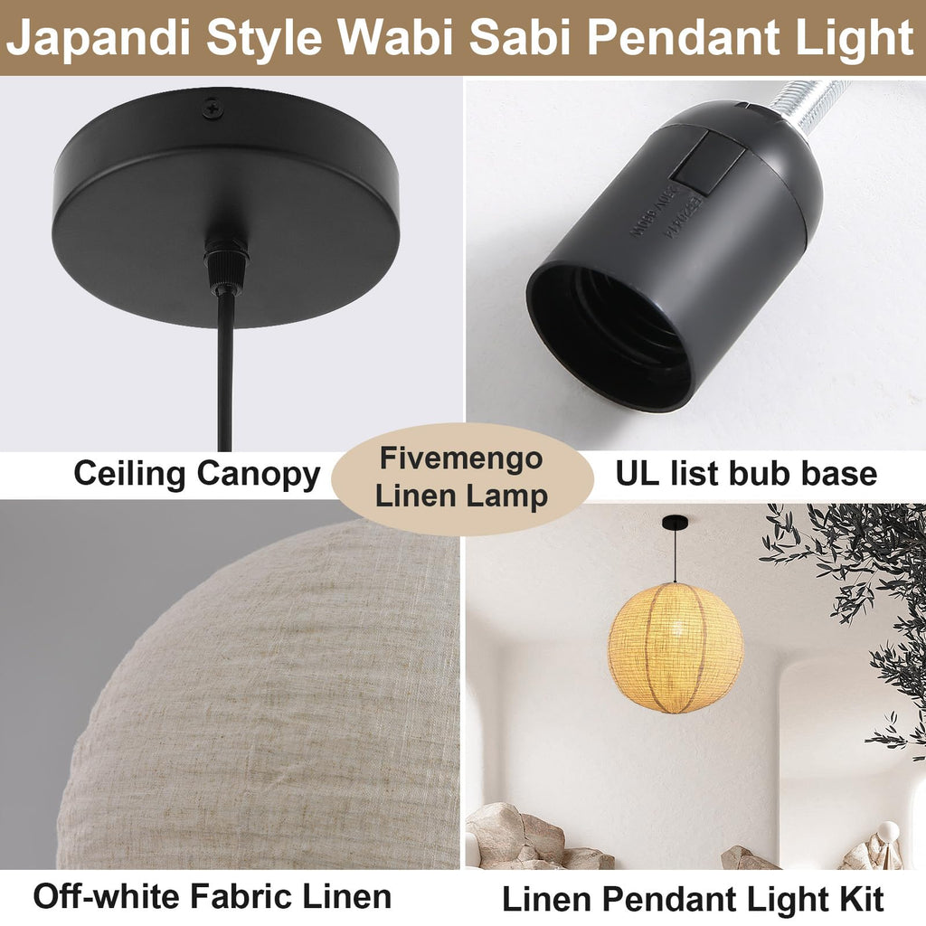 Linen Pendant Light Kit Lantern Pendant Light, 23.6in Off-White
