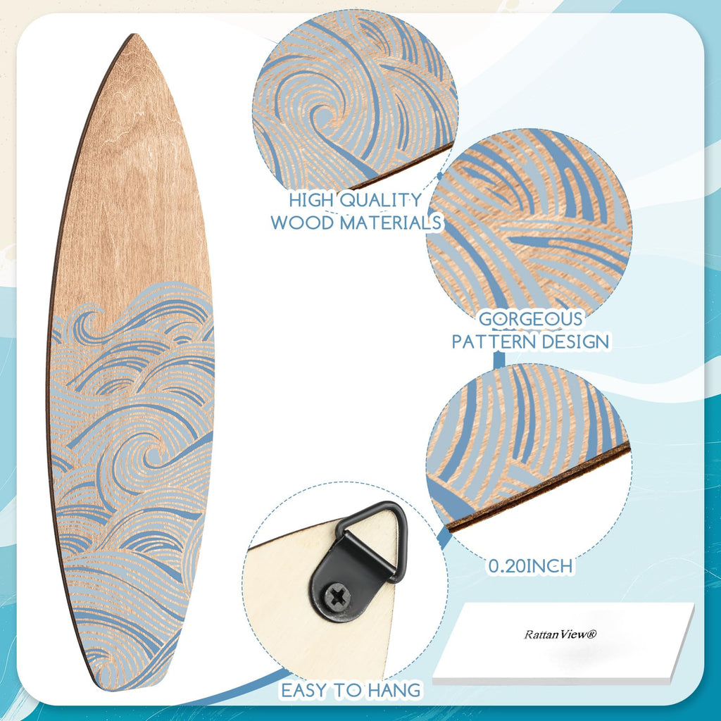 3 Pcs Surfboard Wall Art Decor Mixed Color, 23.62" x 6.69", Wave