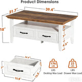 Amada Coffee Table, 39.4" Small Coffee Table with Storage, Open Display Shelf and Hidden Drawers