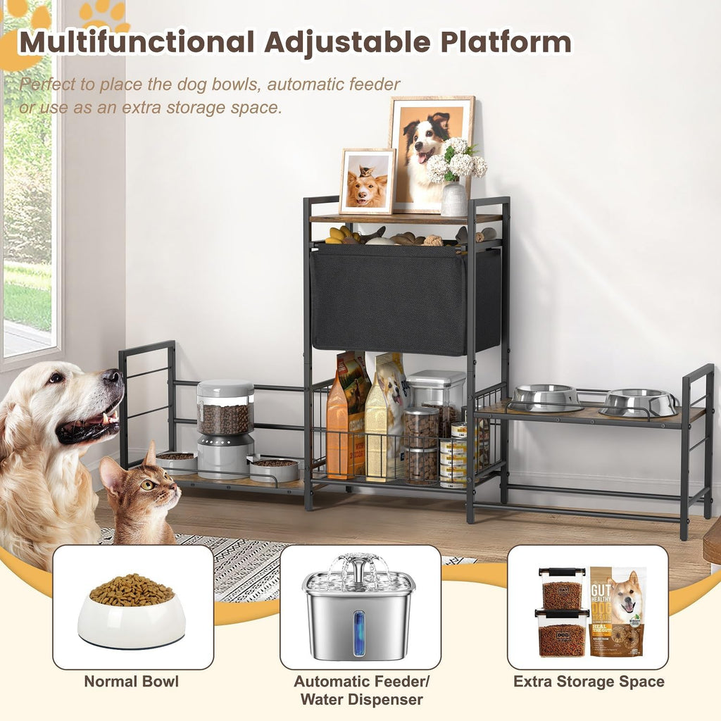 Dog Feeding Station with 2 Elevated Bowl Stands & Large Storage
