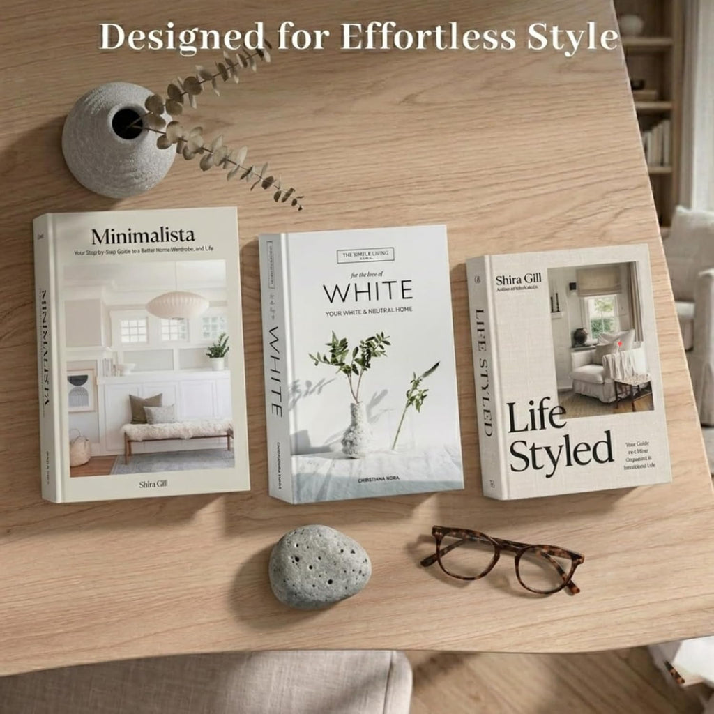 Aesthetic Decorative Books Set of 4 - Faux Decorative Book Boxes for Storage & Display, Fake Books Decor for Coffee