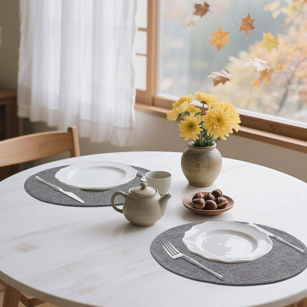 Faux Cotton Linen 15 Inch Round Cloth Place mats, Set of 8
