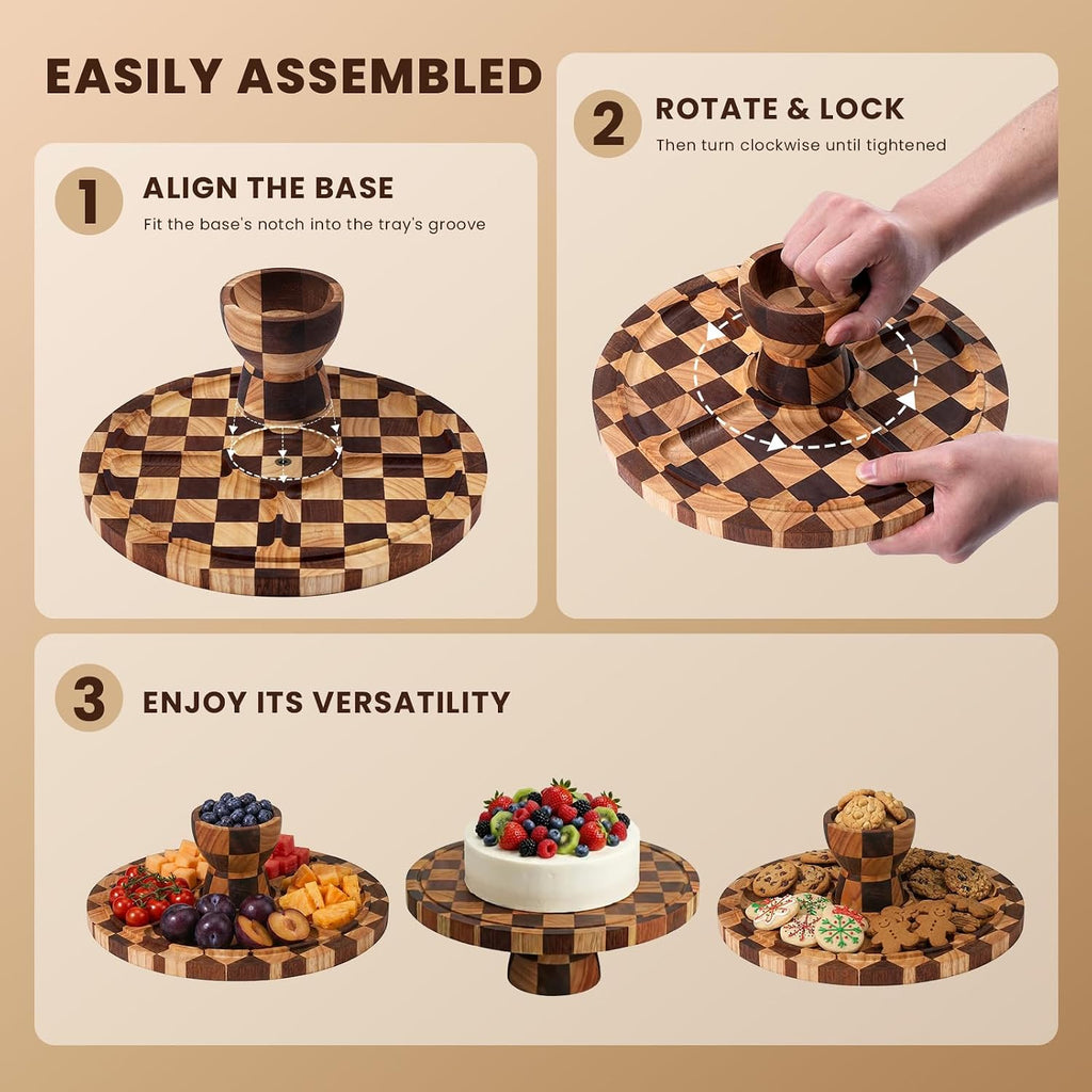 Cake Stand with Shatterproof Acrylic Dome, 12in Wooden Cake Stand
