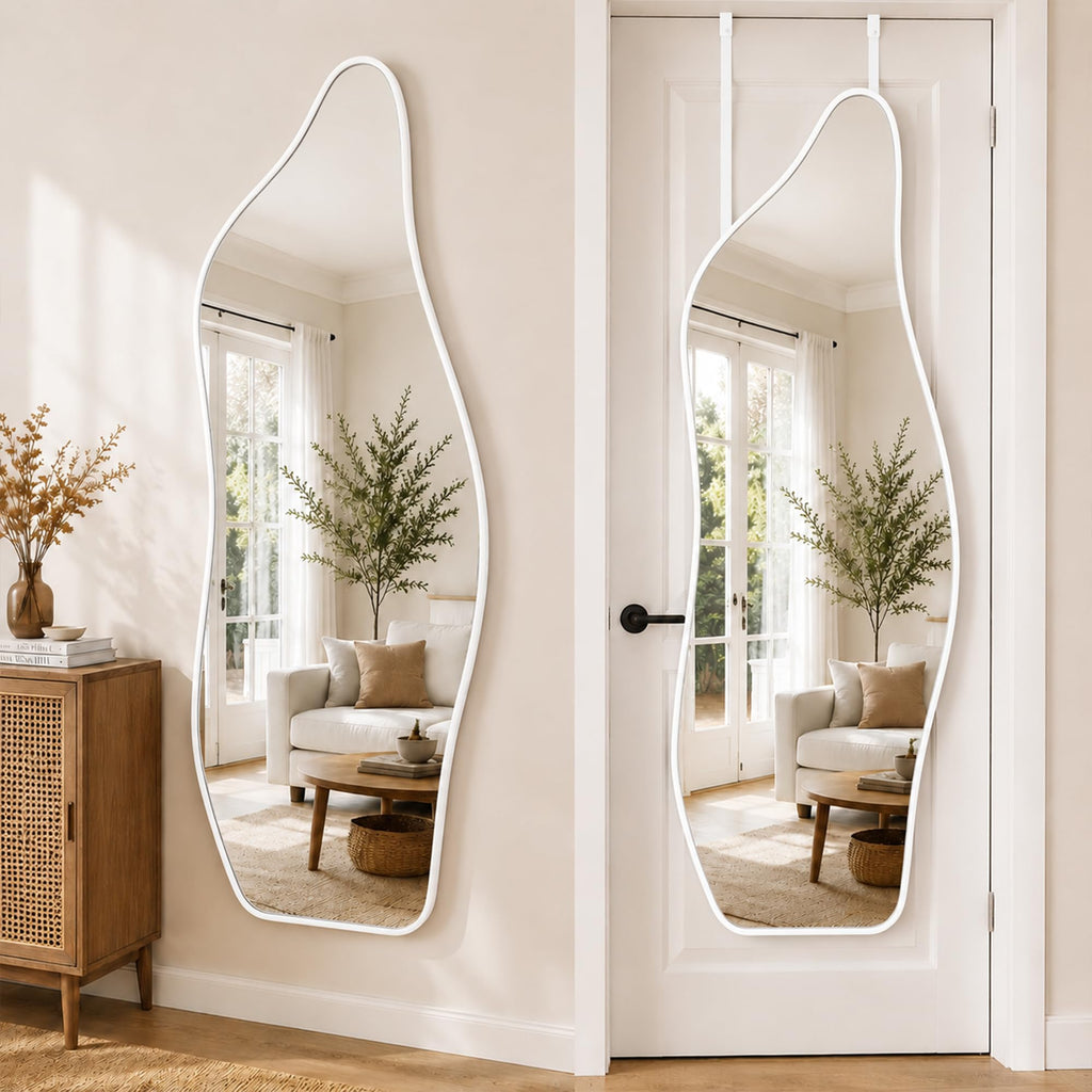 Full Length Door Mirror, 48"x16" Wall Mounted Mirror, White