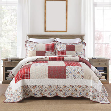 Cotton Bedspread Quilt Sets, 3 Pieces Reversible Coverlet Sets Lightweight Comforters, Farmhouse Rustic Vintage
