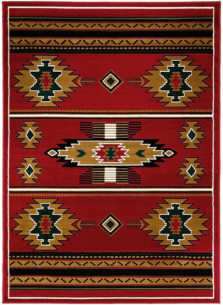 Southwest Southwestern Native American Rustic Aztec Lodge Geometric Navajo Indian Red Area Rug (5 Feet X 7 Feet)