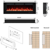 48'' Electric Fireplaces Inserts, Recessed & Wall-Mounted Fireplace Heater with Thermostat, Multicolor Flames,Timer