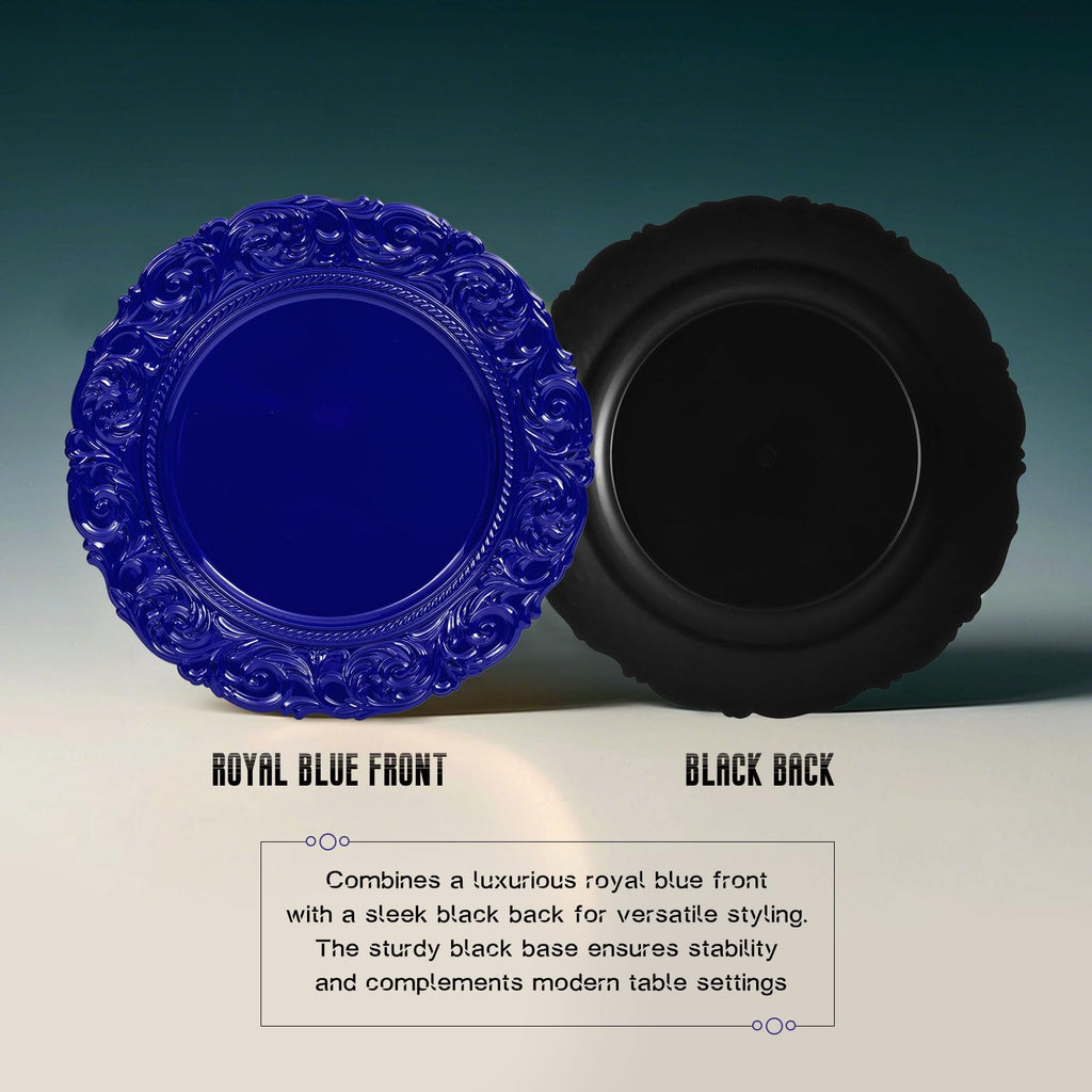 Royal Blue Charger Plates Bulk 10Pcs - 13" Royal Blue Chargers for Dinner Plates, Floral Embossed Decorative Charger