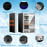 24 inch Beverage Refrigerator Cooler, 5.3 Cubic/166 Can Large Fridge with Glass 