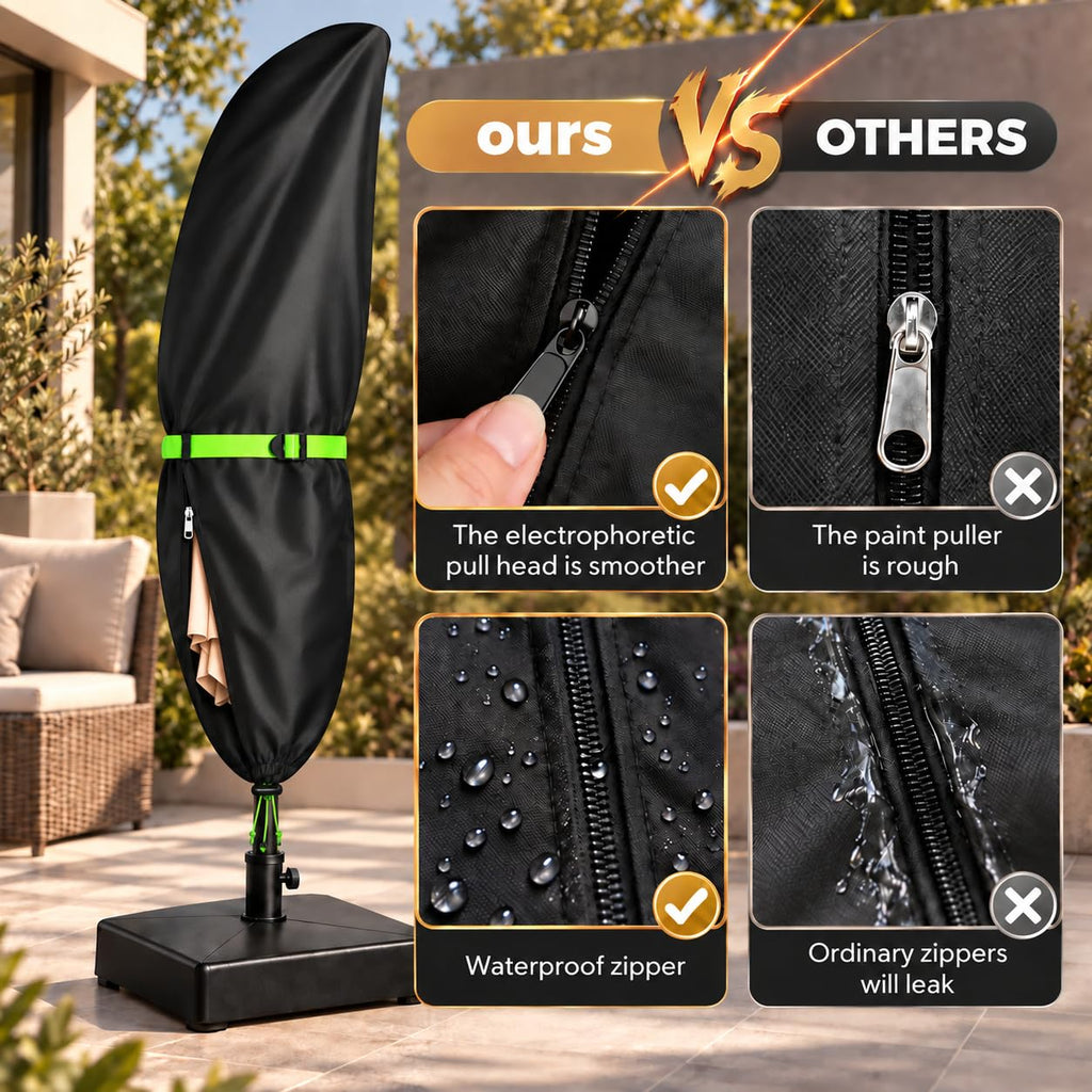 Cantilever Patio with Push Rod - Waterproof Patio Parasol Covers with Zipper for 9ft to 13ft Offset Outdoor Umbrellas