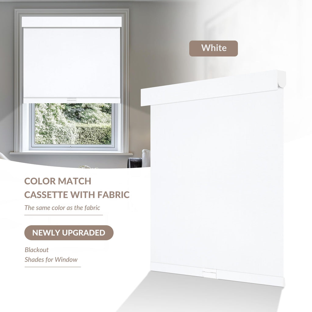 Cordless Blackout Roller Shades for Windows, White