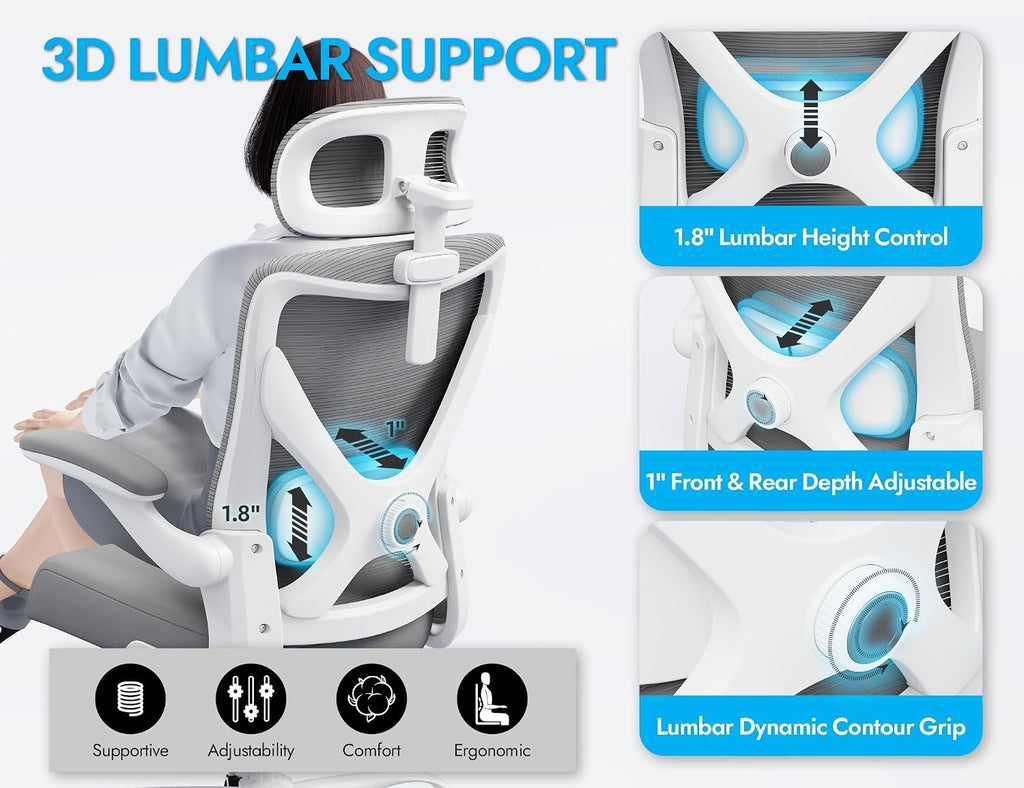 Ergonomic Office Chair: Mesh Desk Chair Comfy with Headrest& Lumbar Support | Big and Tall Office Chairs with Wheels