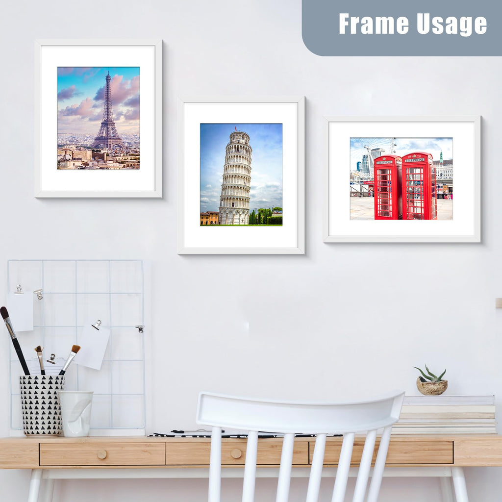 11x14 Picture Frame White Set of 6, Display Pictures 8x10 with Mat or 11x14 without Mat, Photo Frames for Wall
