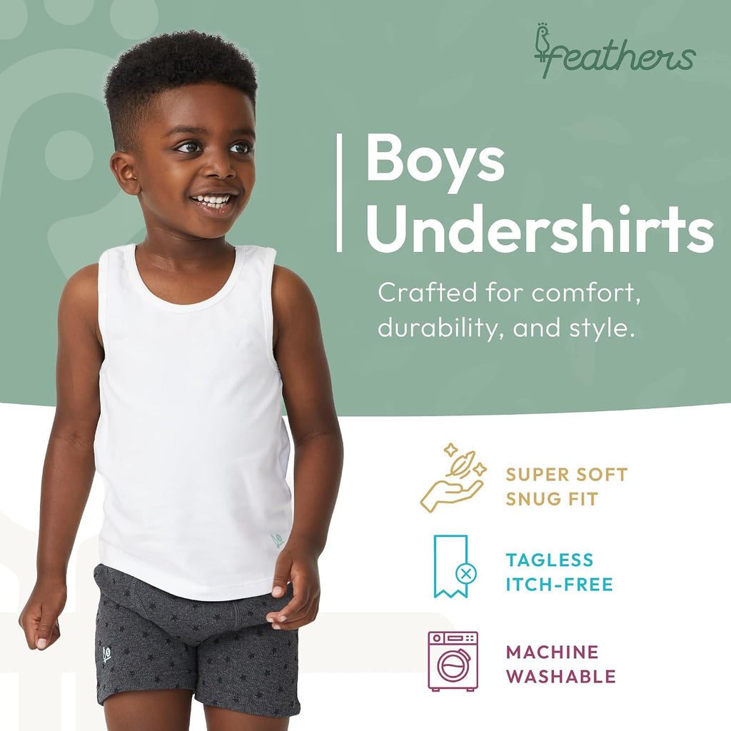 Boys White Tank Top Cotton Undershirts 5 Pack