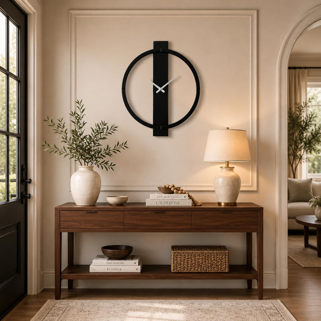 Black Mirror Wall Clock, 24"x27" Modern Clock Wall Decor