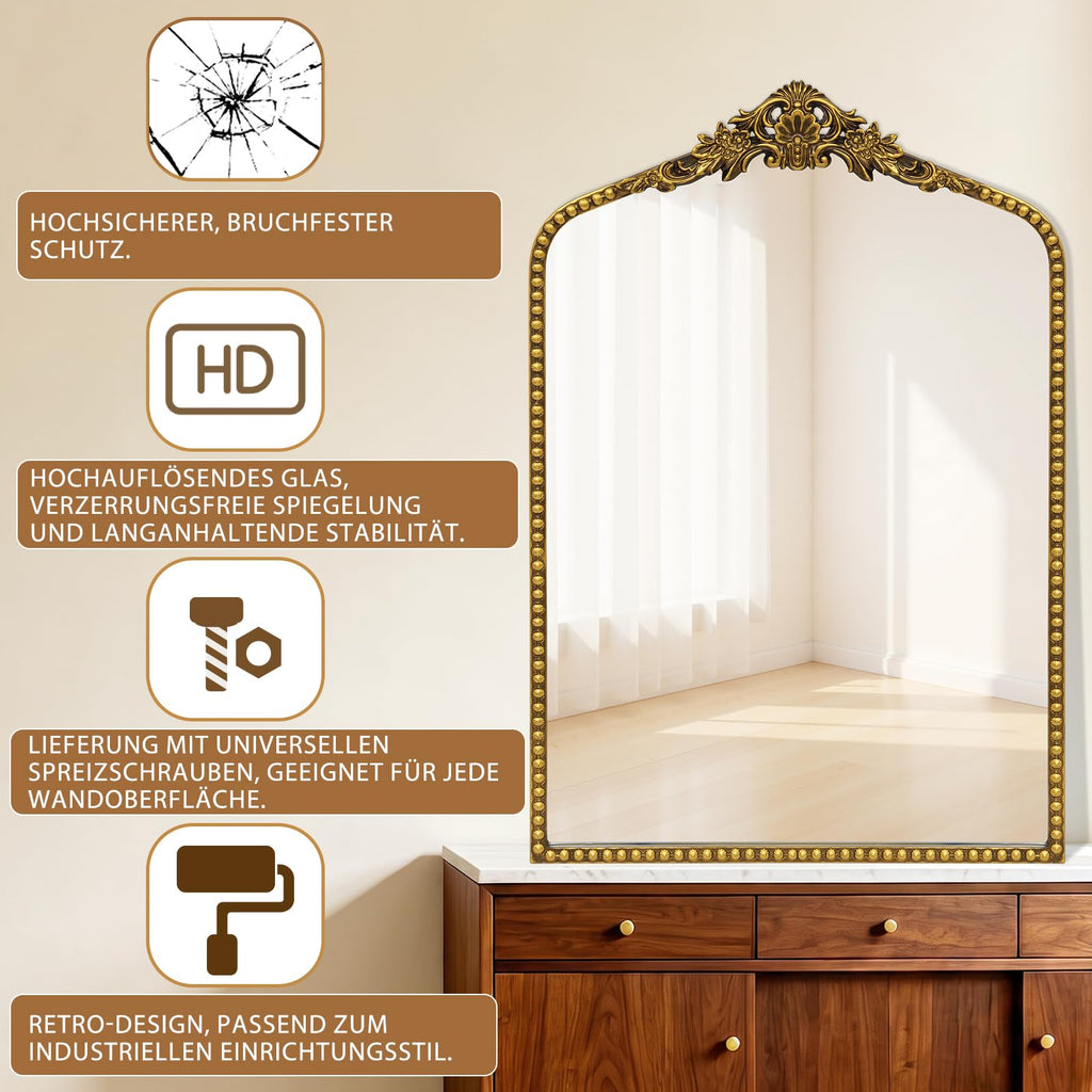 Gold Baroque Mirror Antique 19x28 Inches