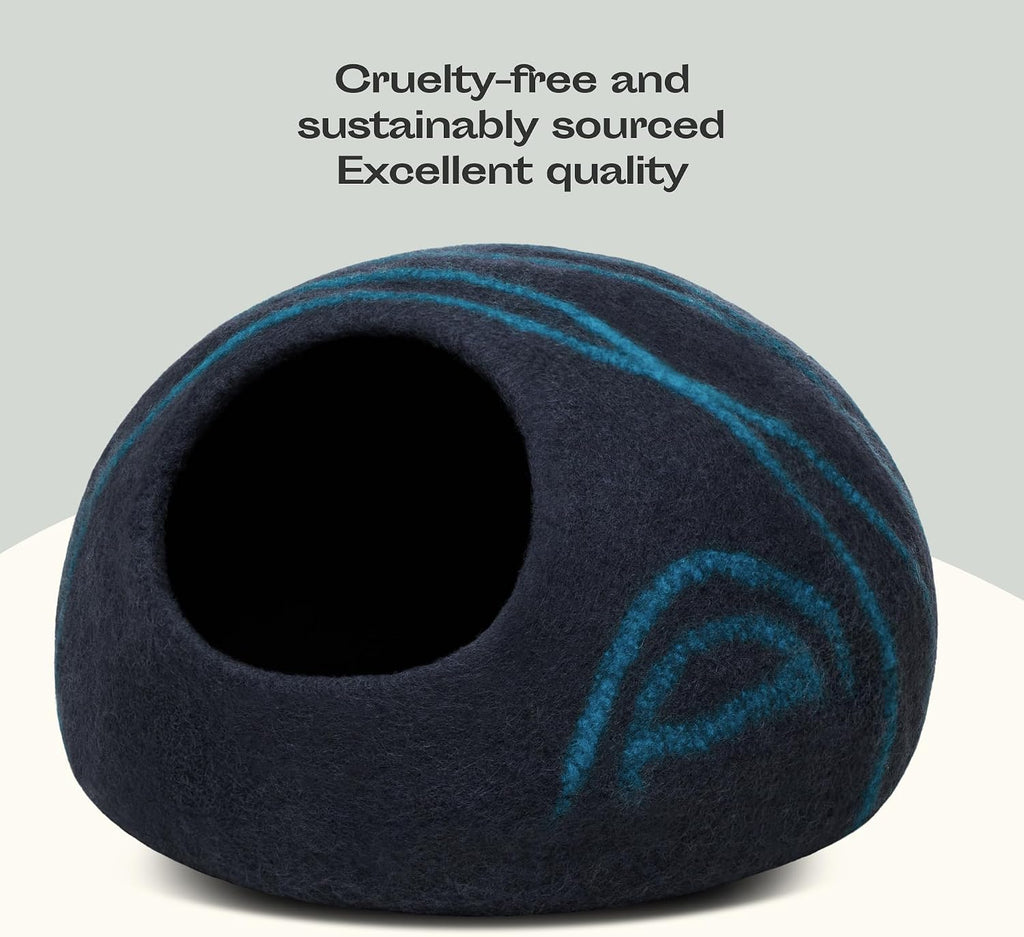 Cat Cave - Merino Wool Bed for Indoor Cats (Back Aqua, Large)