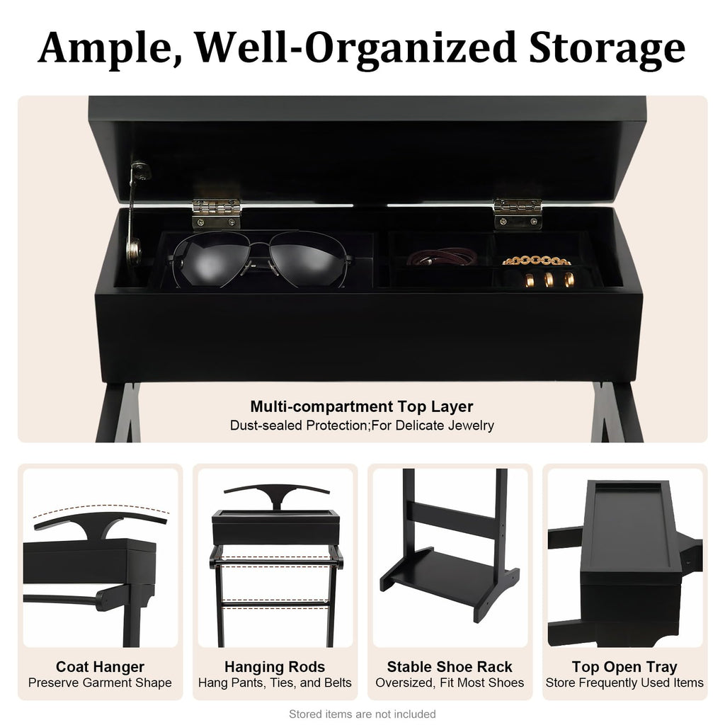 Suit Valet Stand, Wooden Suit Rack for Men and Women, Clothes Valet Stand with Drawer & Trouser Holder, Mens Valet