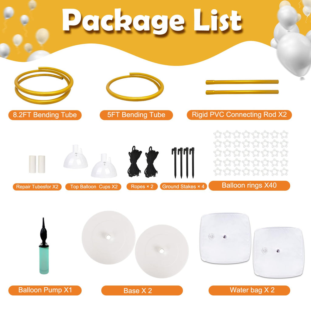 Balloon Arch Kit 9.35FT & 6FT, Free Bending Half Balloon Arch Stand with Base, Floor Gold Balloon Arch Frame Backdrop