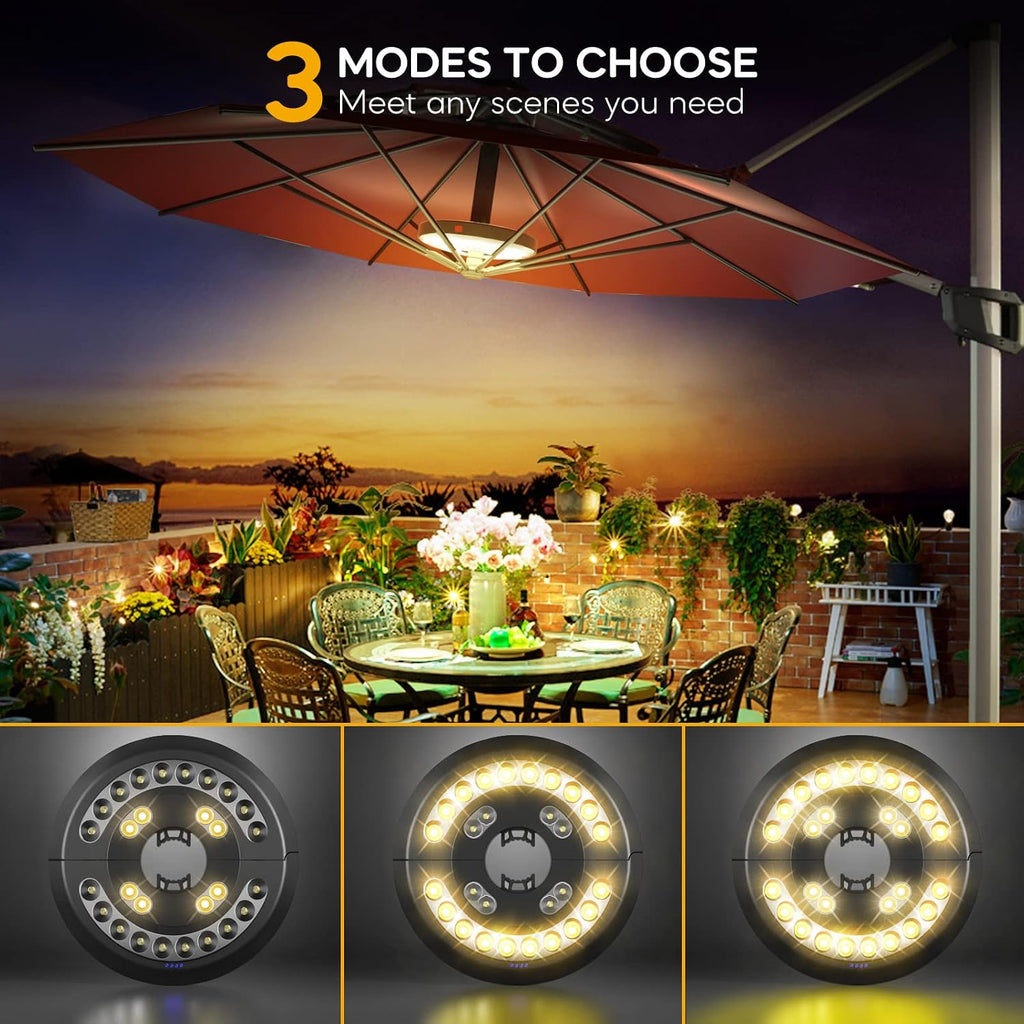 2packs Patio Umbrella Lights-Rechargeable Outdoor Lights | Patio Table Light 28 LED 3 Lighting Modes for 1.25-1.9inch