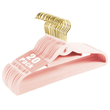Heavy Duty Velvet Clothing Hangers, 20 Pack Light Pink - Slim Stackable Non-Slip Felt Suit Hangers with 360° Swivel