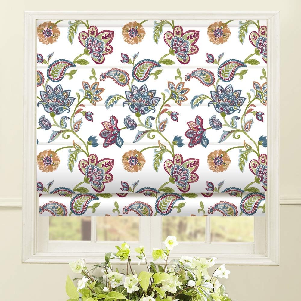 Washable Roman Shades, Floral Custom Fabric Blackout Cordless Roman Shades for Windows, Doors, Kitchen Windows, Easy