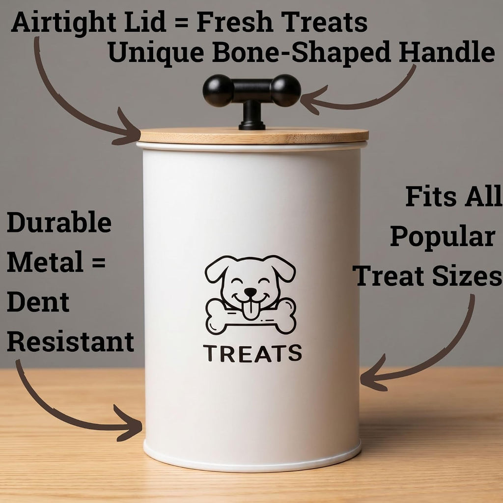 Dog Treat Container Airtight, 4.6"W x 6"H, Powder Coated, 6 Cup Capacity