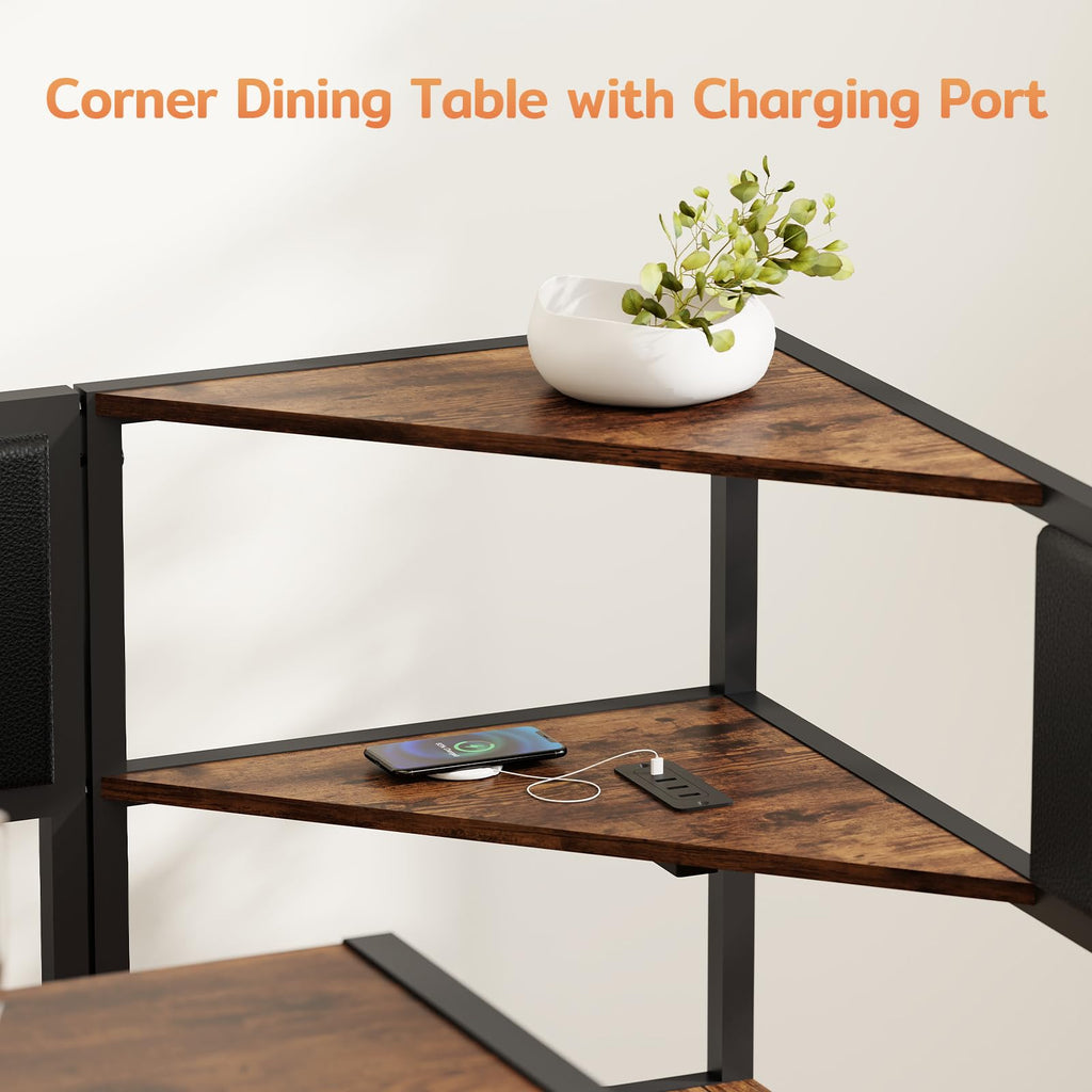 Kitchen Breakfast Nook Table Set for 4-6, with Charging Port, Brown