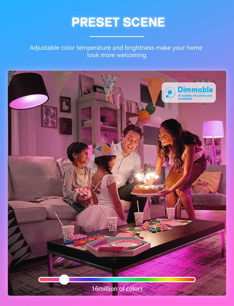 Smart Light Bulbs, WiFi & Bluetooth 5.0, Work with Alexa Google Assistant, App Control, Color Changing LED Bulb,E26