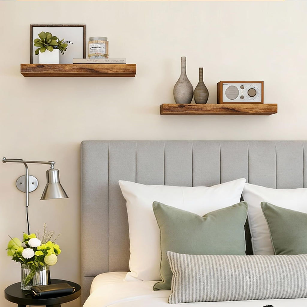 Floating Shelves for Wall Decor (Rustic Brown, Set of 2, 15.7 Inch)