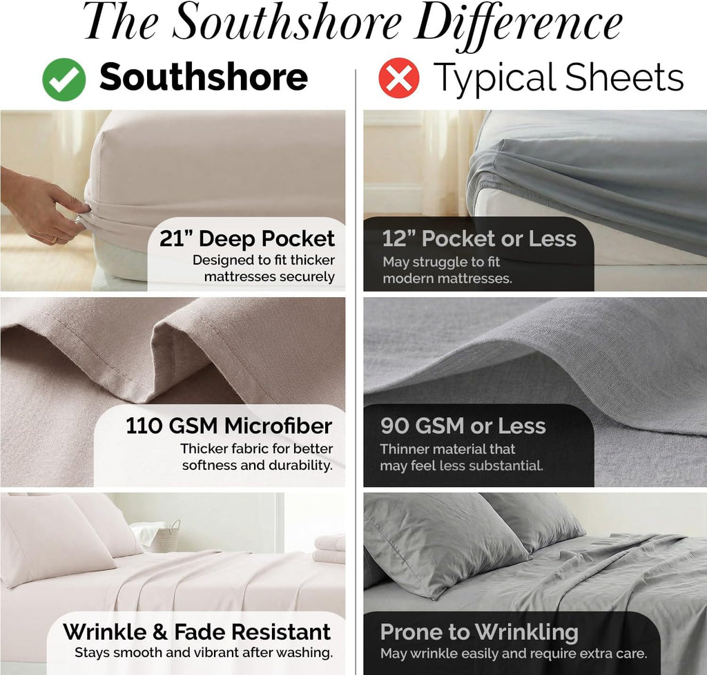 21 Inch Extra Deep Pocket King Sheet Set, 6 Piece King Bed Sheets Deep Pocket - 78"x80" Fitted, Wrinkle Resistant