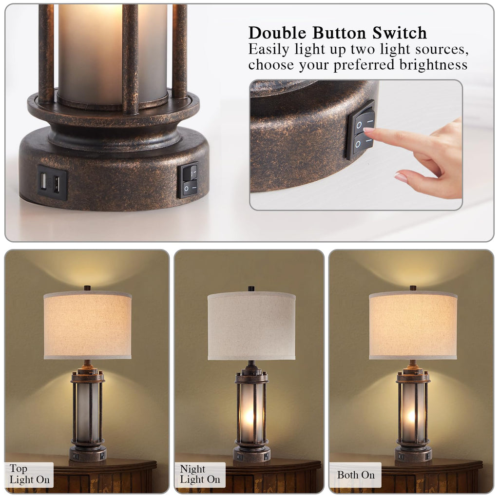 25" Farmhouse Lamps with 2 USB C+A Ports