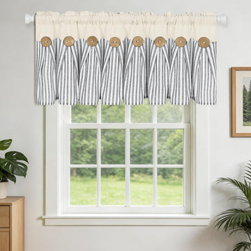 Farmhouse Valances for Windows, Cotton Linen Kitchen Curtains Valance, Boho Small Window Curtains, Cafe, Grey Stripe