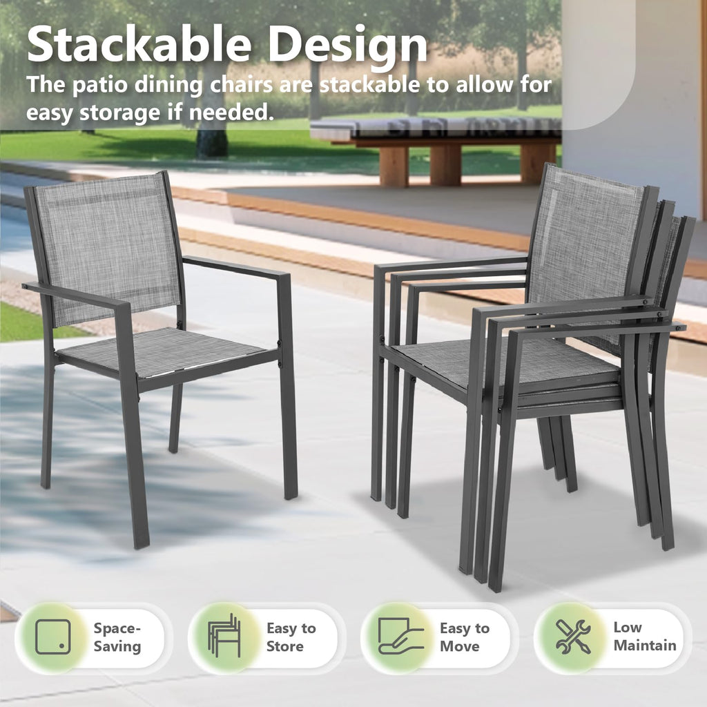 Patio Dining Chairs, All-Weather High-Resilience Textilene Outdoor Dining Chair Set of 4, Heavy-Duty Stackable
