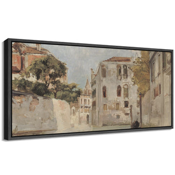 Extra Large Framed Canvas Print Wall European Street Scene Vintage Architecture Antique Retro Ready to Hang Painting